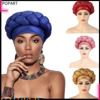 POPART เครื่องประดับศีรษะแฟชั่น สีทึบทึบ สำหรับผู้หญิง ห่อผมผ้าโพกหัว หมวกผ้าโพกหัว ผ้าโพกศีรษะสไตล์แอฟริกัน หมวกบีนนี่ถักเปีย ผ้าโพกศีรษะ