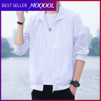 MOQOOL เสื้อผ้าเนื้อผ้าไหมน้ำแข็งกันแดดสำหรับใหม่ผู้ชาย,เสื้อผ้าปกป้องผิวระบายอากาศได้ดีบางป้องกันแสงแดดสำหรับผู้ชายกลางแจ้งอินเทรนด์