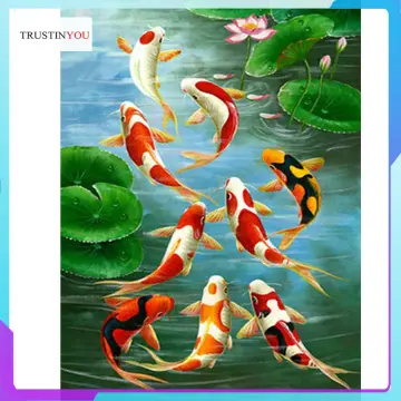 Koi Fish Flower Diamond Art Kits for Adults,30x60cm Square Full Drill with  Diamond Painting Accessories Diamond Dots Paint by Number Kits,5D DIY Large