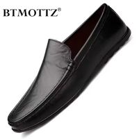 Genuine Leather Men Casual Shoes Brand 2023 Italian Men Loafers Moccasins Breathable Slip on Black Driving Shoes Plus Size 37-47