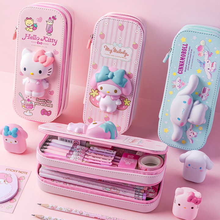 sanrio-การบีบอัดกล่องดินสอกล่องดินสอกล่องดินสอนักเรียนอเนกประสงค์