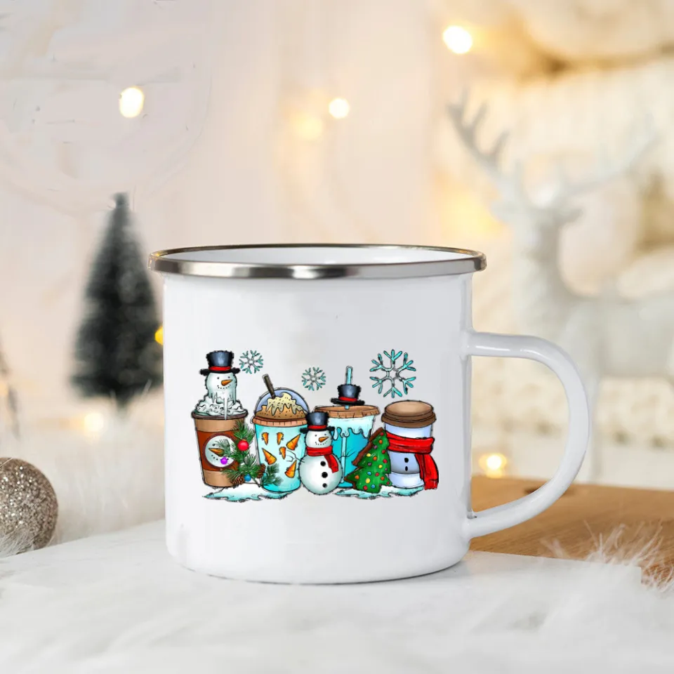 Just A Who Loves Christmas Enamel Mugs Coffee Cups Xmas Party Wine Dessert  Cocoa Chocolate Handle Cup Gifts for Family Friends