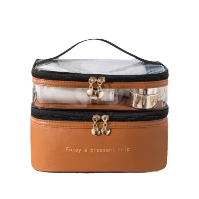 High-end MUJI new pvc double-layer open-type large-capacity cosmetic bag portable portable toiletry storage bag travel waterproof