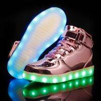 s Flash Shoe Board Shoes Kids Charging LED Shoes Mirror Leather Light-Emitting Shoes Sepatu Bersinar