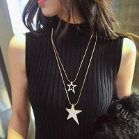 Women Hollow Star Pendant Necklace Sweater Chain Multilayer Rhinestone Inlaid Necklace Decorative Fashion Jewelry Gift Headbands