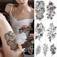 Cobra Flower Waterproof Temporary Tattoo Sticker Rose Skull Flower Dragon Totem Body Art Arm Fake Tattoos Sleeve Sexy Women Men