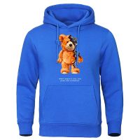 Y2K Fun Cartoon Bear Print Hoodies Teddy Bear Fleece Warm Casual Streetwear Men Pullover Novelty Mens Hooded Sweatshirt 3XL