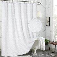 【hot】☃  Tufted Farmhouse Shower Curtain with Ruffle Pattern Embroidered Fabric Boho for Bathr