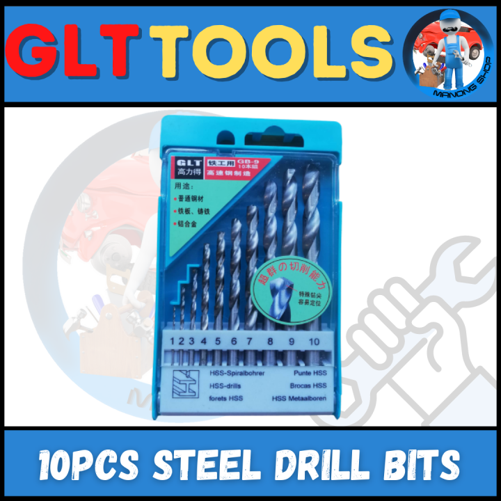 Home Motor Tools Supply Glt Steel Drill Bits 10Pcs Drill Accessories ...