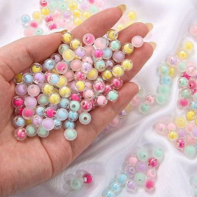 8mm 110pcs AB Plated Color Inner Color Acrylic Beads Loose Round Beads Craft For Fashion Jewelry Making