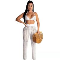 [COD] 2022 summer new European and sexy womens knitted mesh hollow perspective two-piece suit cross-border hot