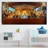 ℗ Disney Avengers Last Supper Infinity War โปสเตอร์ซูเปอร์ฮีโร่ Iron Man Black Panther ภาพวาดผ้าใบ Wall Art Room Home Decor