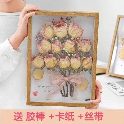 Put dried flower photo frame diy three-dimensional hollow 5CM to store and make preserved babys breath red rose bouquet specimen picture frame
