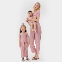 Mother Daughter Matching Clothes Mum Baby Mommy and Me Chiffon Jumpsuit Outfits Fashion Women Girls Dress Baby Bodysuit