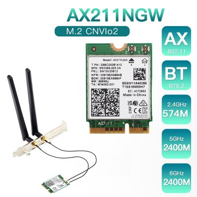 AX211NGW+Dual Antenna WiFi 6E M.2 Key E CNVio2 2.4Ghz/5Ghz Wireless Network Card 802.11Ac Bluetooth 5.2 Adapter