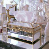 Luxury European Style Practical Mirror Glass Tissue Box Waterproof Paper Towel Holder Dressing Table Tray Home Decor