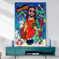 【CW】 with Glasses Cash Graffiti Canvas Painting Lord Fashion Poster Money Wall Picture Mural