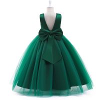 Girls Backless Princess Party Dress for Wedding Green Christmas Children Evening Tulle Gown Teen Kids Birthday Formal Long Dress