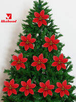 [Likelyhood] 10ชิ้น10ซม. ดอกไม้ Poinsettia เทียมของตกแต่งต้นคริสต์มาสของเทศกาลในร่มกลางแจ้งคริสต์มาสผ้าไหมงานแต่งงานบ้านร่มตกแต่งบ้านดอกไม้ปลอมจำลอง