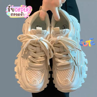 coolciothshop รองเท้าผ้าใบ สีขาว สไตล์เกาหลี เสริมส้น