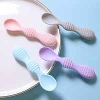 Soft Silicone Baby Spoon Children Short Handle Double Head Non-Slip Feeding Tableware Kids Eat Training Spoon Baby Cutlery Bowl Fork Spoon Sets