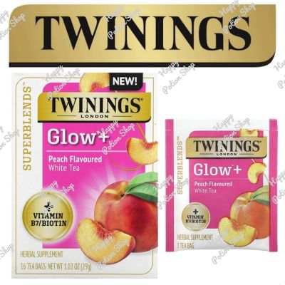 ⭐ Twinings ⭐Superblends Glow+ Peach White Tea VitaminB7&amp;Biotin ชาทไวนิงส์ ชาขาวพีช ชาสมุนไพรสูตรเพื่อสุขภาพ Superblends Collection แบบกล่อง16ซอง ชาอังกฤษ นำเข้าจากต่างประเทศ