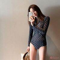 Women y Print Tight-Fitting Long-Sleeved Zipper Swimsuit Elastic Triangle Swimwear