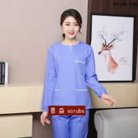 Long Sleeve Scrub Top Winter Uniforms Cotton V Neck Scrub Top Women Nurse Workwear Doctor Costume Plug Size Scrub Shirt