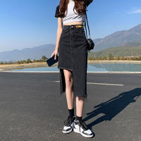 Summer  New Womens Long Denim Skirt Vintage High Wasit Jeans Skirt Female Straight Side Split A-line Pencil Skirts Pockets