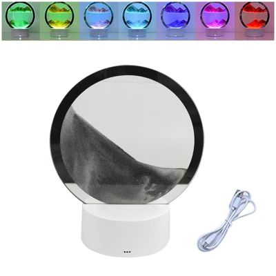 LED RGB Sandscape Lamp Moving Sand Art Night Light with 7 Colors Hourglass Light 3D Deep Sea Display Decoration