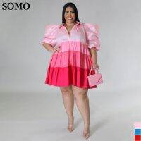 Somo 2023แฟชั่นจีบซาตินชุด PLUS ขนาดผู้หญิง Elegant lapel ปุ่ม Patchwork ฤดูร้อนชุด4XL ขายส่ง dropshipping...