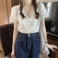 ☄☃ 49705 Simple V-Neck Single-Breasted Short-Sleeved Shirt Top