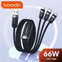 สายชาร์จ6A เร็ว Toocki 3 In 1สาย USB 66W สายสายชาร์จส่งข้อมูลชนิด C สำหรับสายเคเบิลโทรศัพท์มือถือชนิด C ชนิดไมโคร USB