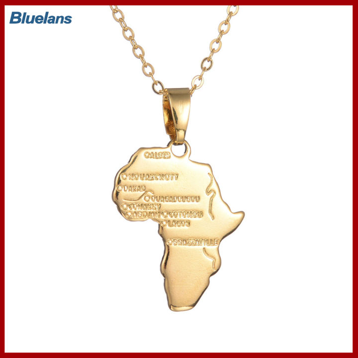 Bluelans®จี้แผนที่แอฟริกาผู้ชายแฟชั่นสำหรับผู้หญิงสร้อยคอแกะสลักโซ่ตัวอักษรของขวัญเครื่องประดับ