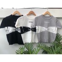 ส่งฟรี! ขายส่งCF0457 เสื้อไหมพรมแขนสั้น เสื้อแขนสั้น ลายโบว์หน้าอก สุดฮิต2021 ราคาถูก/ส่ง