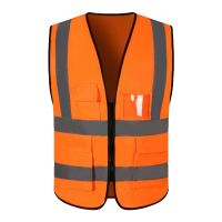 Custom Safety Vest Logo Class 2 High Visibility Vest With 5 Pockets and Zipper Construction Traffic Control Reflective Vset