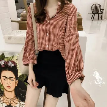 M-4XL Korean Style loose White / Red Blouse Women Causal Short