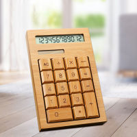 Scientific Calculator 12 Digital Bamboo Desktop Calculator 18 Keys Solar Power Wood Financial Calculator for School and Business