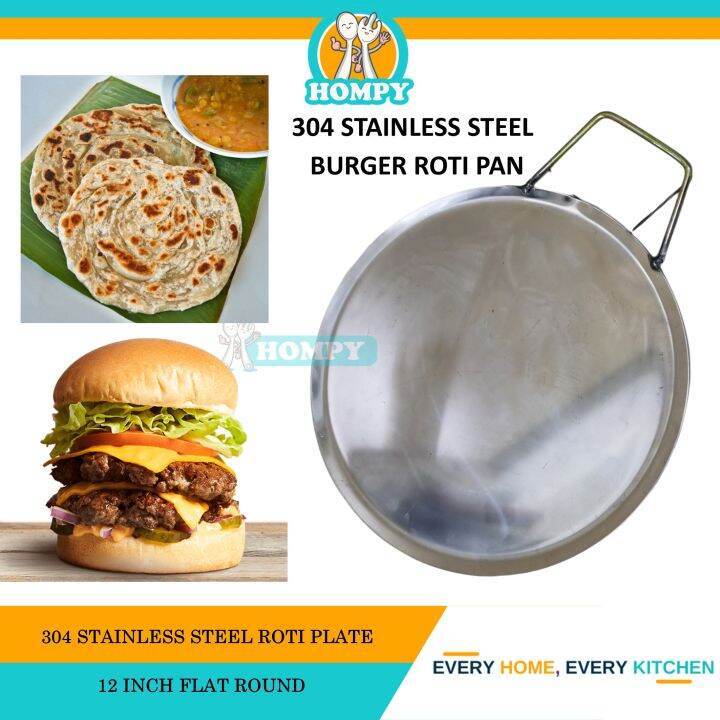 304 Stainless Steel Round Burger Hot Plate Roti Canai Pan/ Flat Frying