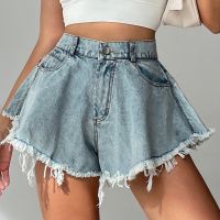 2023 New Women Denim Shorts With Holes And High Waist Loose Tassel Jeans S-XXL