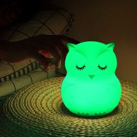 ☸ Touch Sensor RGB LED Owl Night Light Table Lamp Battery Powered Bedroom Bedside Silicone Bird Night Lamp for Children Baby Gift