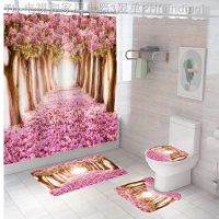 【CW】ﺴ❃✶  Bathing Shower Curtain Set with 12 Hooks Toilet Covers for Non-slip Rug Accessories