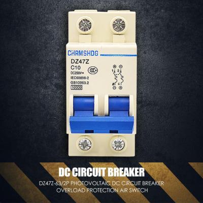 Dz47z-63/2P 10a 20a 25a ไฟฟ้าโซลาร์เซลล์ Dc Circuit Breaker ป้องกันการโอเวอร์โหลด Air Switch Miniature Circuit Leakage Protection