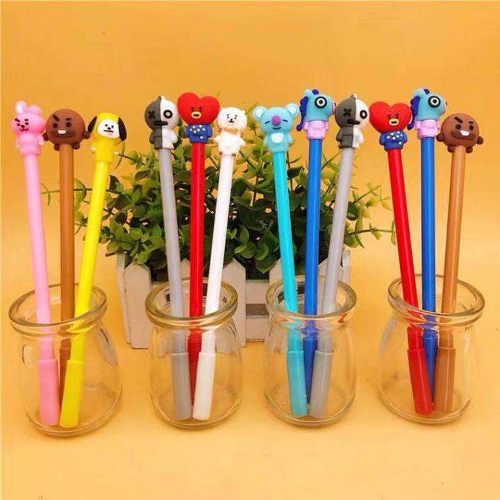 KPOP BTS Cartoon Ballpoint Black Ink BT21 0.5 mm Ballpen Character Head ...