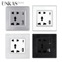 UNKAS Type-C USB Port Universal 5 Hole Pin Socket Stainless Steel Aluminum Acrylic Panel 3100mA Smart Quick Charge Outlet