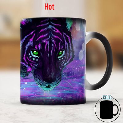 【High-end cups】 Magic Tiger แก้วเปลี่ยนสีกาแฟ350Ml ถ้วยนมชาเซรามิกไวต่อความร้อน