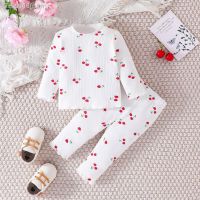 ❃❧┇ n4rn Terno estampado de calças stretch cereja para meninas manga comprida babados sleepsuit infantil loungewear criança primavera outono 2023