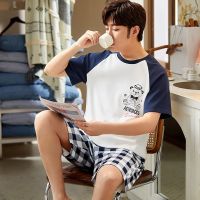 2022 New Korean Fashion Pajamas Set For Men Cotton Sleepwear Plus Size L-3XL Homewear Short Sleeves Sleeping Tops Pants Dropship