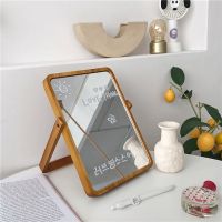 Vanity Desk Table Mirror Decorative Rectangle Vintage Makeup Mirror 360 Degree Adjustable Rotation  Wood Framed Small Mirror Mirrors