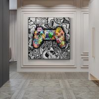 Graffiti ภาพวาดผ้าใบ Gaming Handle Playstation Wall Art Game Controller โปสเตอร์พิมพ์รูปภาพสำหรับห้องนั่งเล่นตกแต่งภายใน